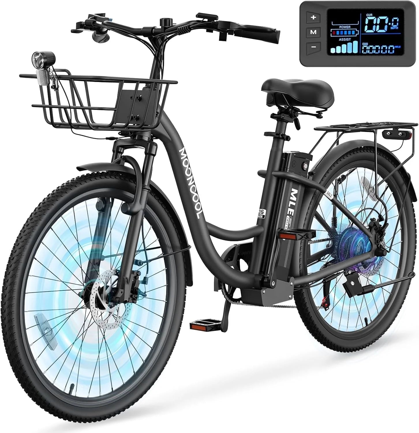 MOONCOOL Electric Bicycle for Adults 350W, 7 - Speed Ebike with 36V 10.4ah Removable Battery， 40 Miles Range, 20 Mph Electric Commuter Bike for Women Men, Certified to UL 2849 by SGS