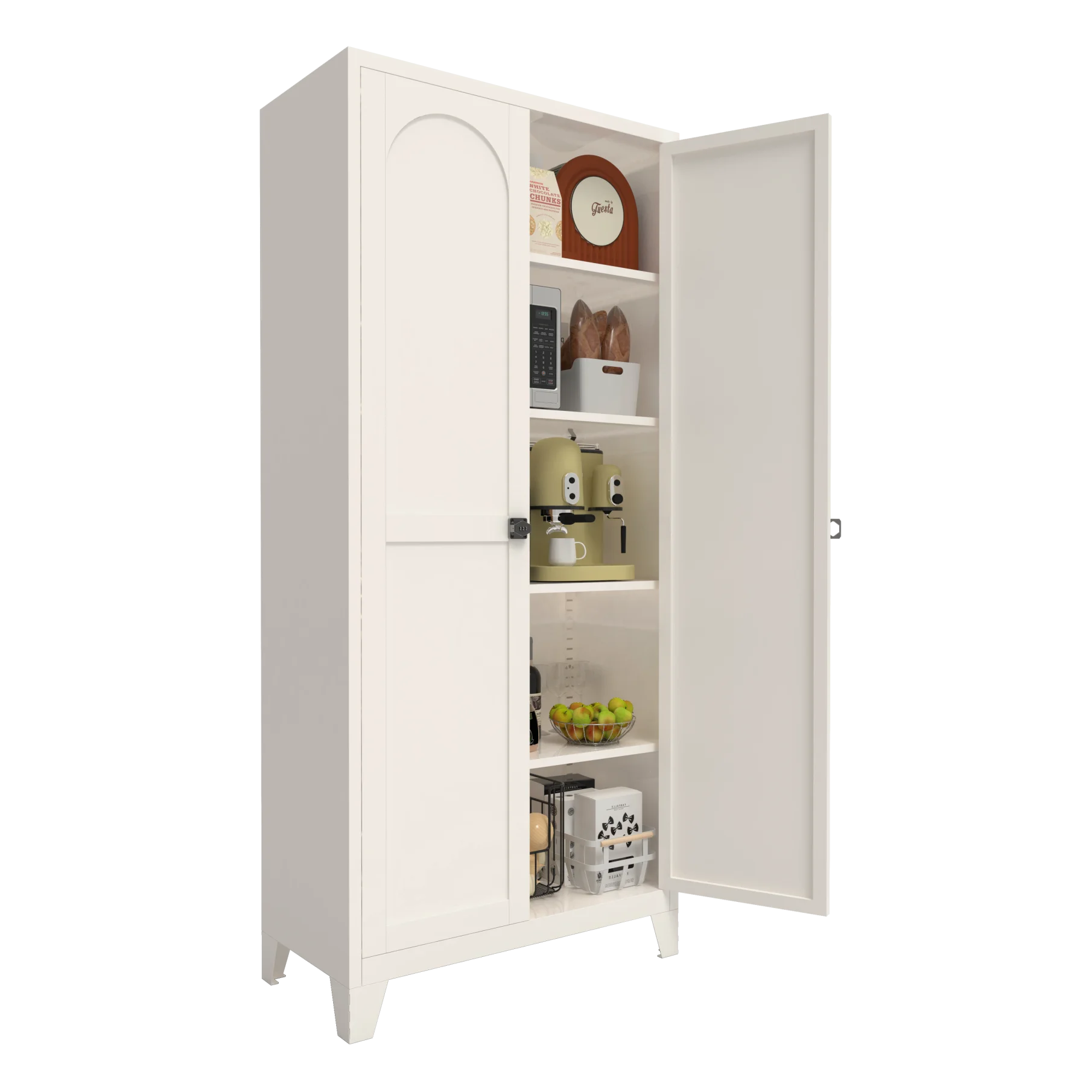 Metal Storage Cabinet with Doors and Adjustable Shelves, 71'' 2 Shapely Doors Cabinet, 5 - Tier Tall Steel Locker for Bedroom, Living Room, Office, Home, White