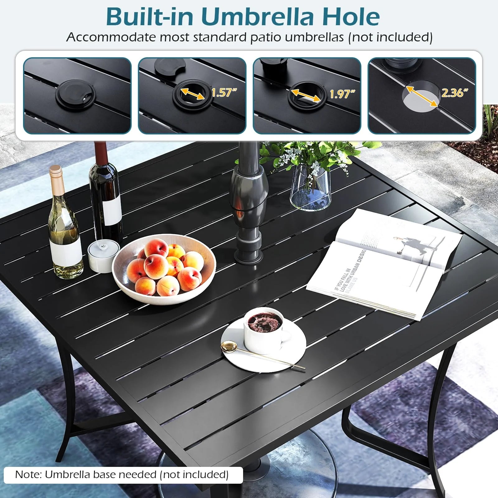 Tangkula 36” Square Patio Dining Table for 4 with Umbrella Hole