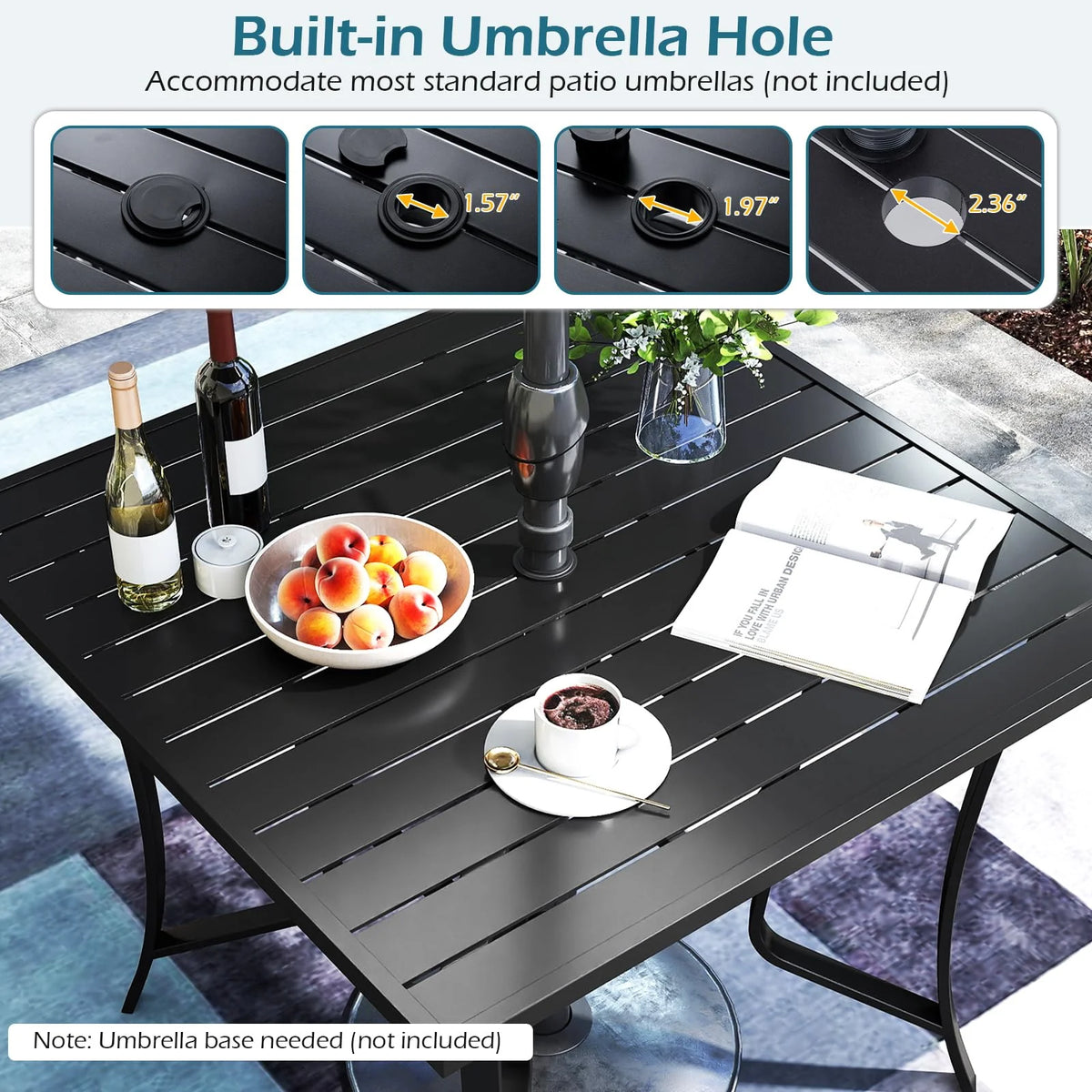 Tangkula 36” Square Patio Dining Table for 4 with Umbrella Hole