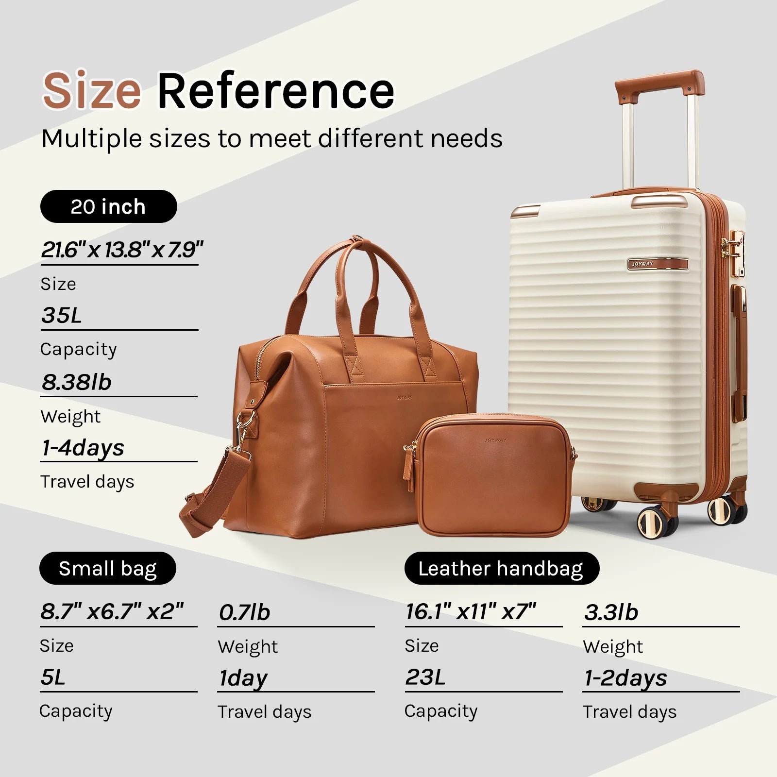Joyway 3 - Piece Carry - on Luggage Set with Swivel TSA Lock and Leather Carry Bag