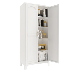 Metal Storage Cabinet with Doors and Adjustable Shelves, 71'' 2 Shapely Doors Cabinet, 5 - Tier Tall Steel Locker for Bedroom, Living Room, Office, Home, White
