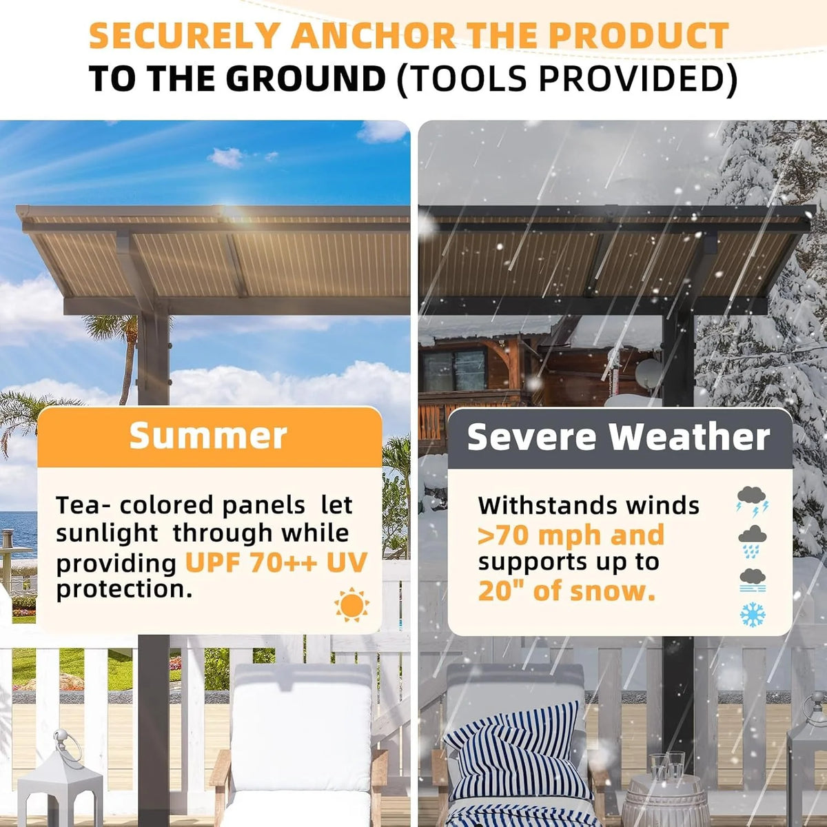 AECOJOY 14' x 10' Gazebo for Patio, Hard Top Lean to Gazebo Pergola Carport