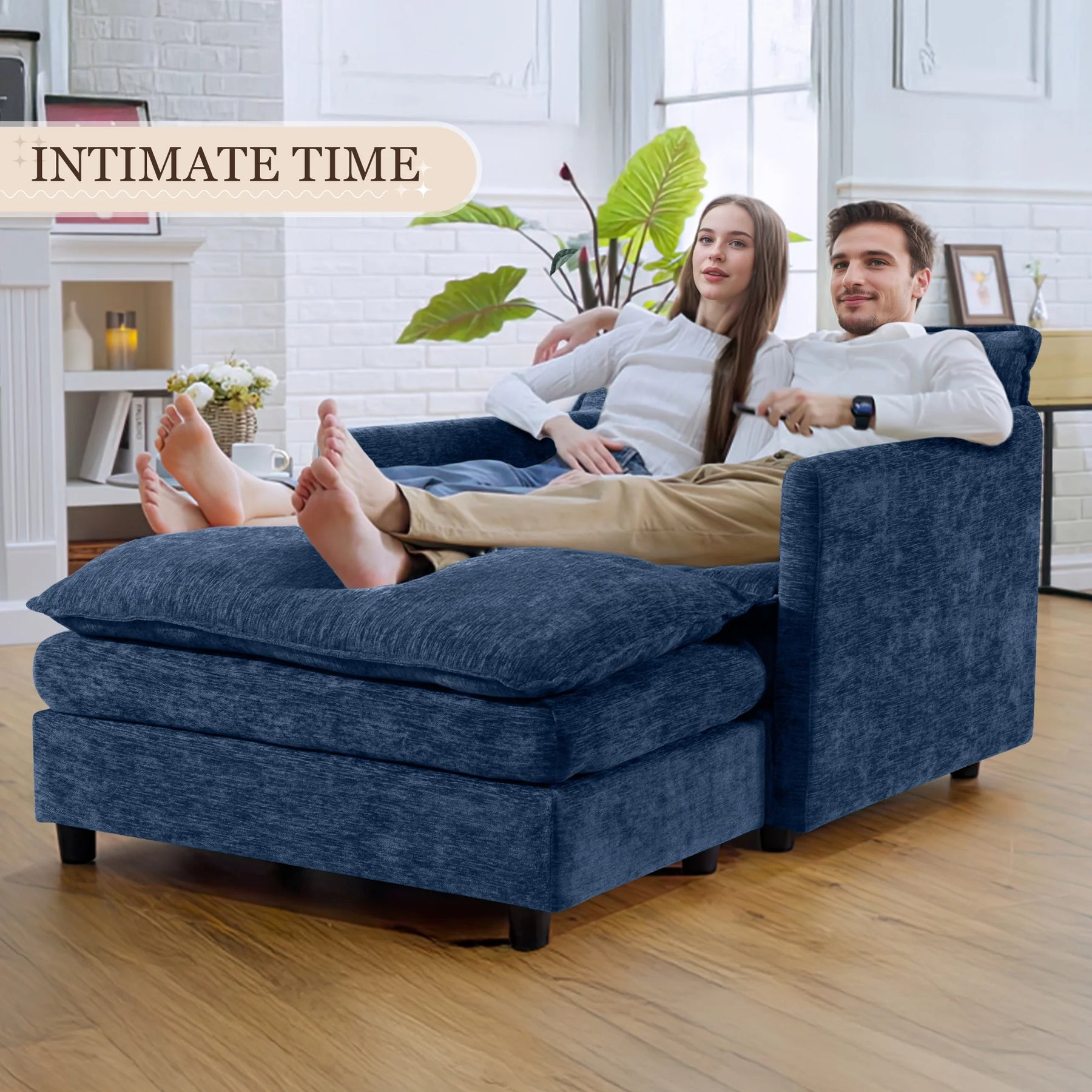 Muumblus Oversized Lounge Chair with Ottoman, Cloud Accent Armchair for Living Room, Beige Chenille
