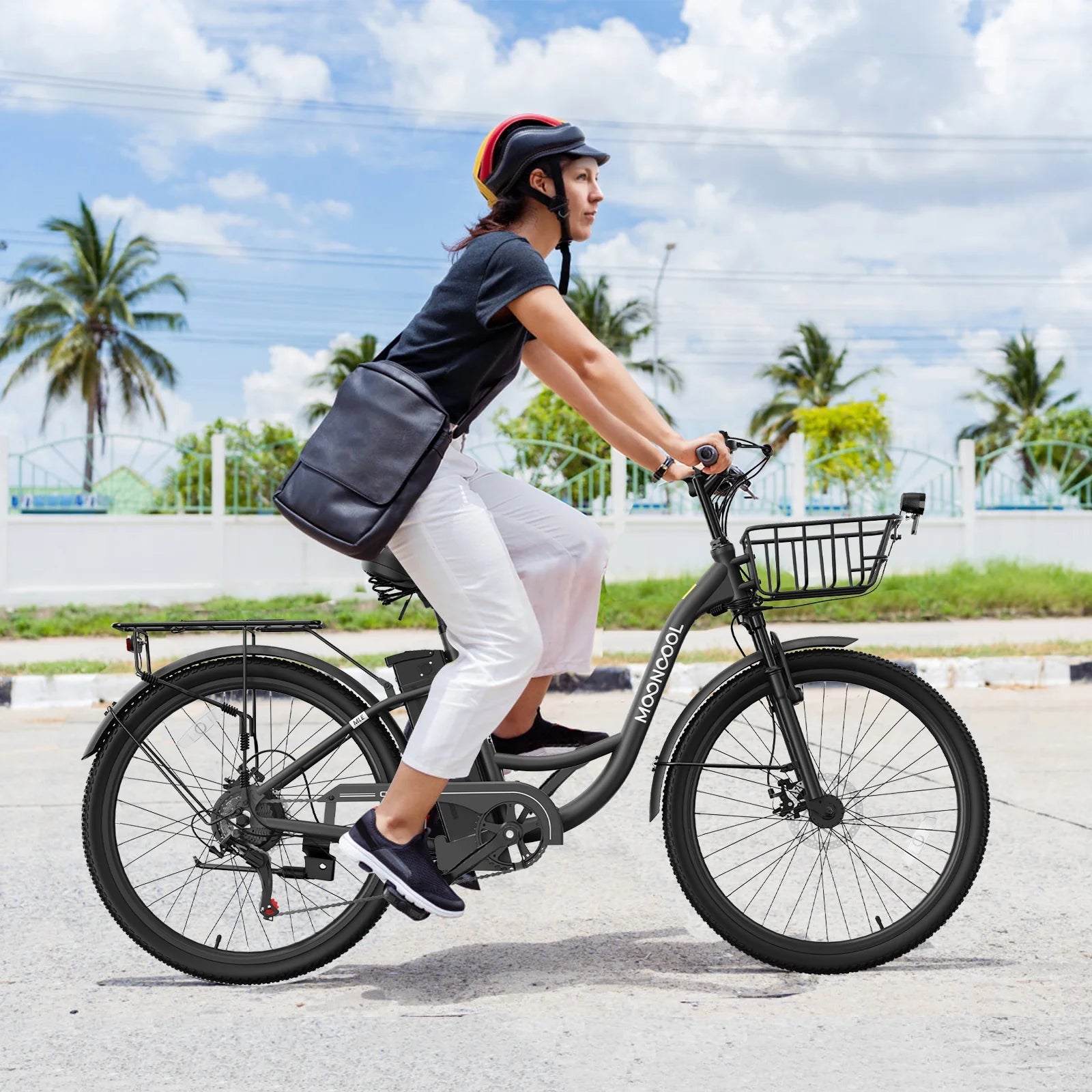 MOONCOOL Electric Bicycle for Adults 350W, 7 - Speed Ebike with 36V 10.4ah Removable Battery， 40 Miles Range, 20 Mph Electric Commuter Bike for Women Men, Certified to UL 2849 by SGS