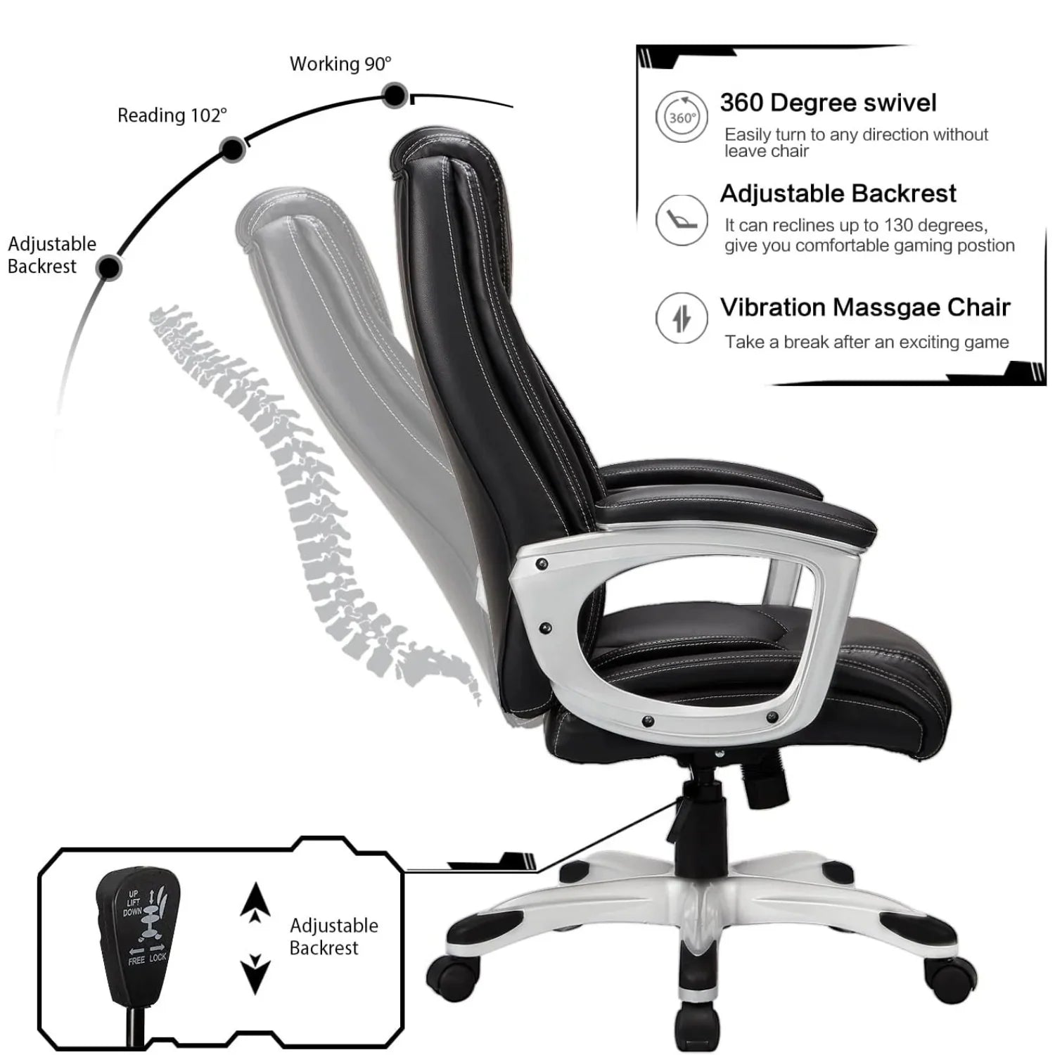 AECOJOY Office Chair Ergonomic, Leather Office Chair with High Back