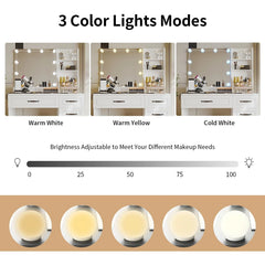 Richya Makeup Vanity Table with Lighted Mirror Power Outlet Drawers and Cabinet for Bedroom White