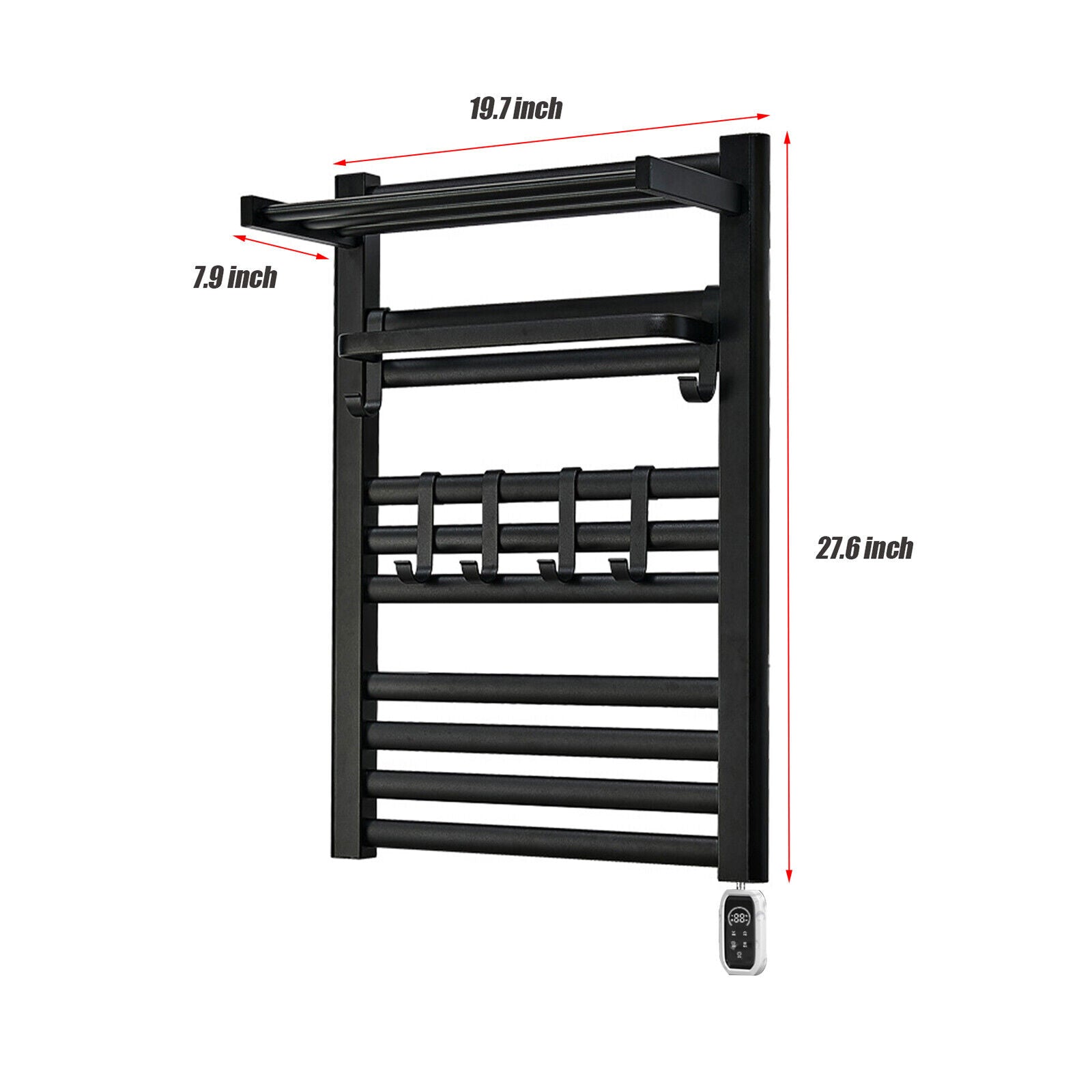 Heated Towel Rack Aluminum Heater Bathroom Warmer Shelf, Remote Control, 10 Rails+ 6 Hooks