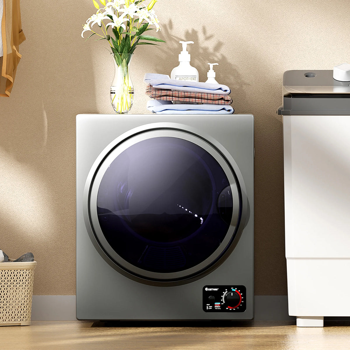 Costway Electric Tumble Compact Laundry Dryer Stainless Steel Wall Mounted 1.5 Cu .ft