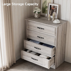 Holliwill 4 Drawer Dressers for Bedroom, Modern Wood Chest of Drawers Storage Cabinet for Living Room, Hallway, Gray