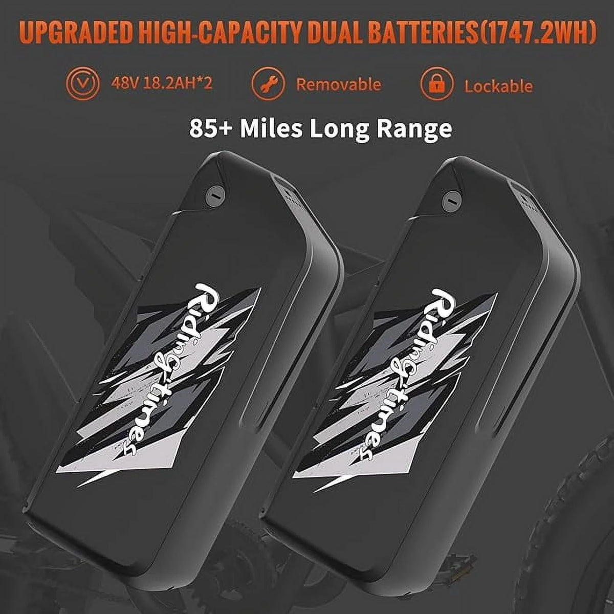 2000W Electric Dirt Bike for Adults Ridingtimes GT73 UL2849, Brushless Hub Motor, 18.2ah*2 Electric Bike with 25\ Tires Digital Screen Carbon Steel