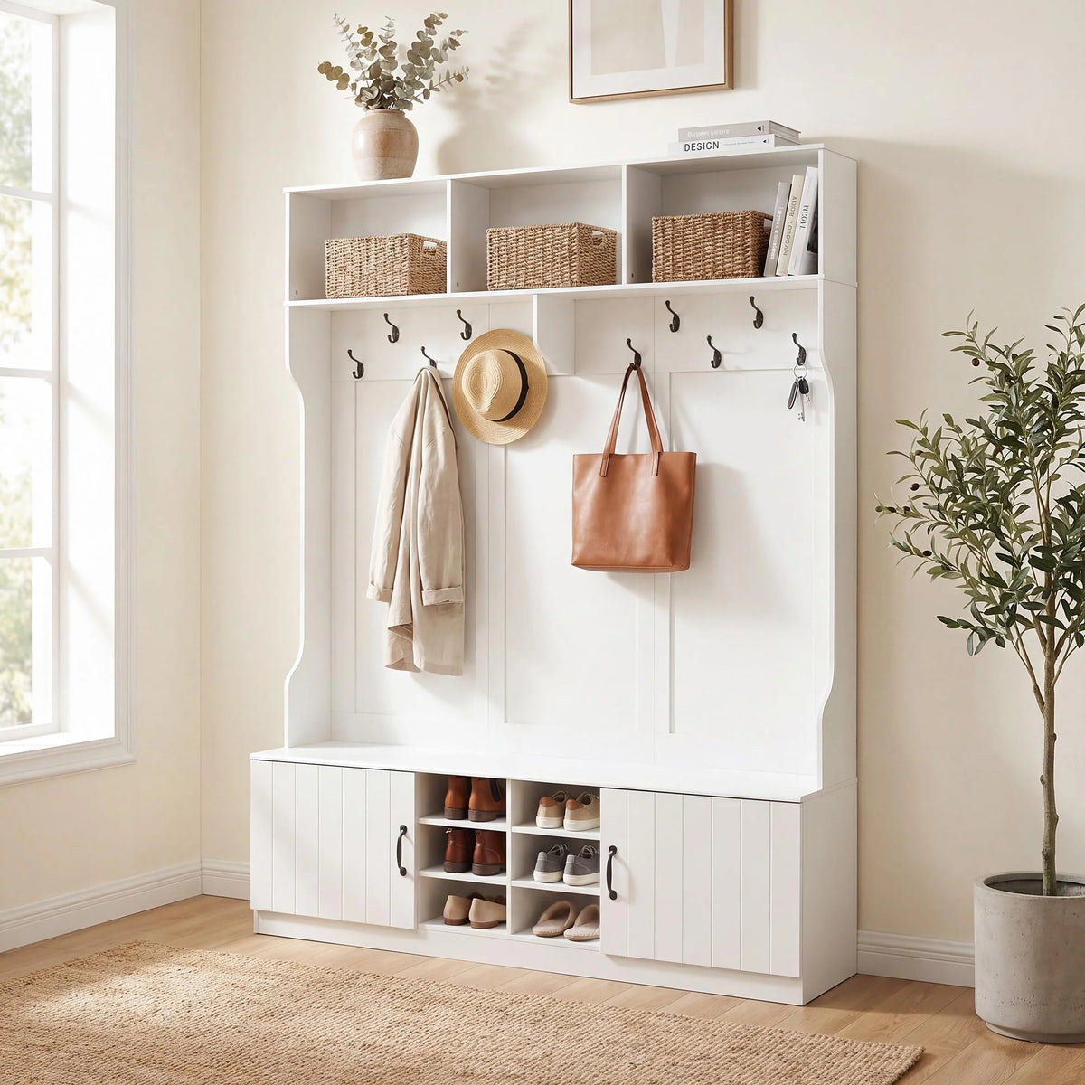 Tangkula Hall Tree with Bench and Shoe Storage