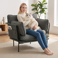 AECOJOY Modern Accent Chair Reading Chair with Pillow Upholstered Armchair for Adults