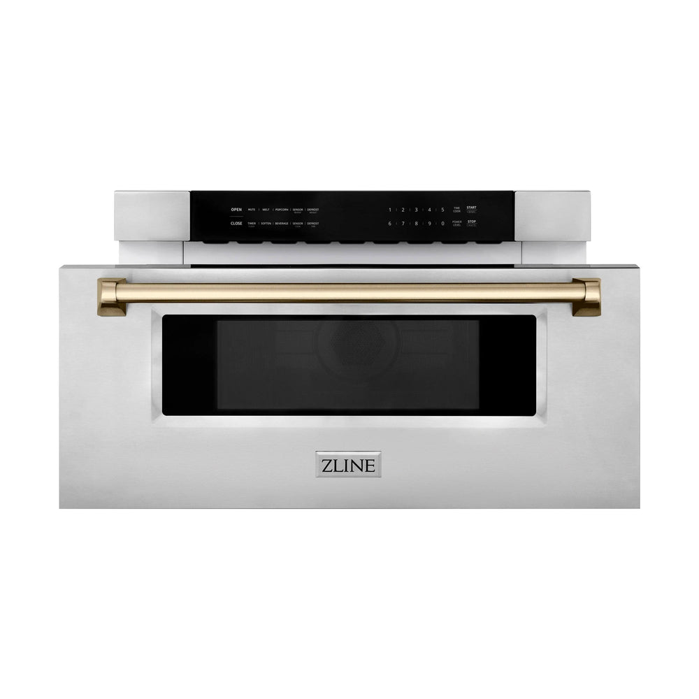 ZLINE Autograph Edition 30" 1.2 Cu. ft. Built-In Microwave Drawer Stainless Steel with Champagne Bronze Accents