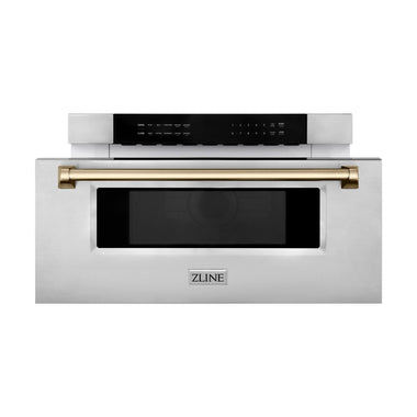 ZLINE Autograph Edition 30" 1.2 Cu. ft. Built-In Microwave Drawer Stainless Steel with Champagne Bronze Accents