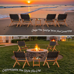 AECOJOY 3 Piece Patio Furniture Set, Acacia Wood Outdoor Bistro Set with Coffee Table & Folding Chairs