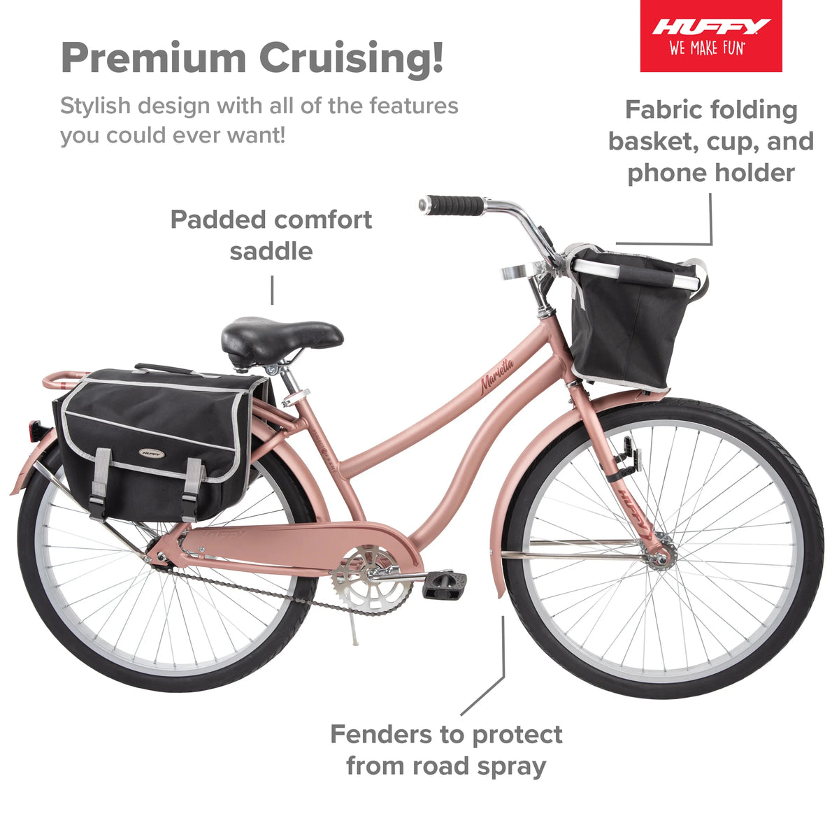 26" Marietta Womens Comfort Cruiser Bike, Rosé Gold