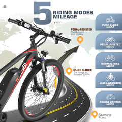 Gocio 27.5" Electric Bike, Peak 750W Electric Bike for Adults, 22mph Electric Mountain Bicycles, 48V 10.4ah Battery Ebike UL 2849, Aluminum Alloy, Lockable Suspension Fork, Shimano 21 Speed