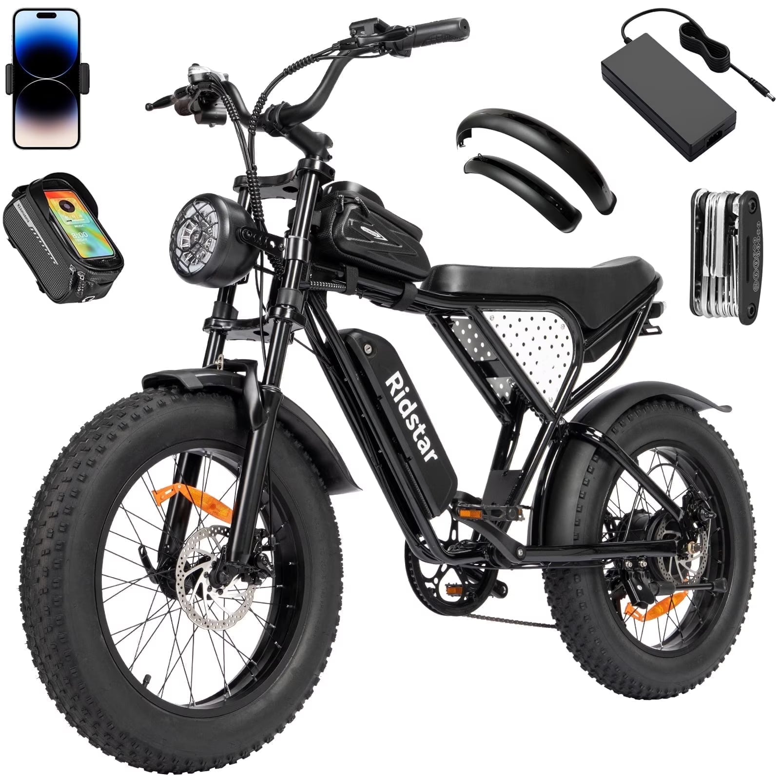 Ridstar Electric Bike for Adults, Peak 1500W 30MPH, 48V 15.6ah Electric Bicycle, Full Suspension Mountain Bike UL2849