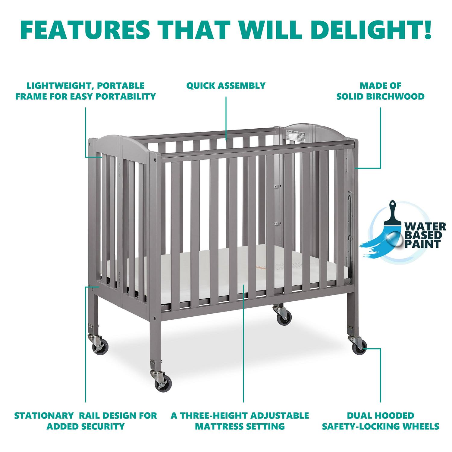 Dream on Me 3 - in - 1 Portable Crib Gray
