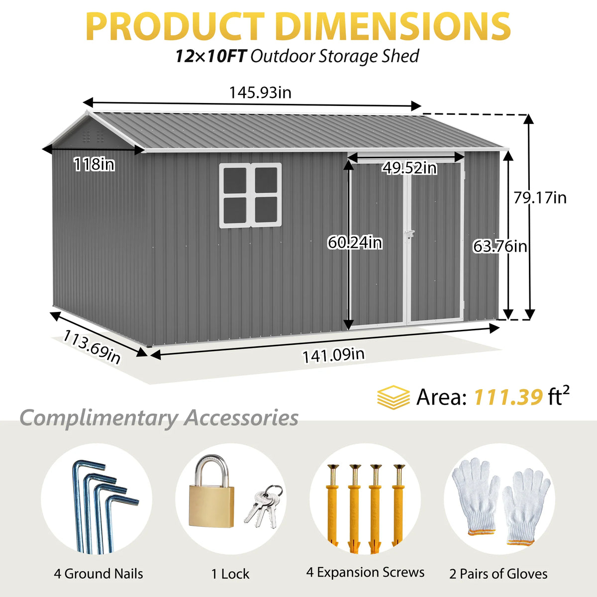 AECOJOY 12x10 FT Outdoor Storage Shed Metal, Large Garden Tool Sheds, Waterproof Steel Utility Storage Building