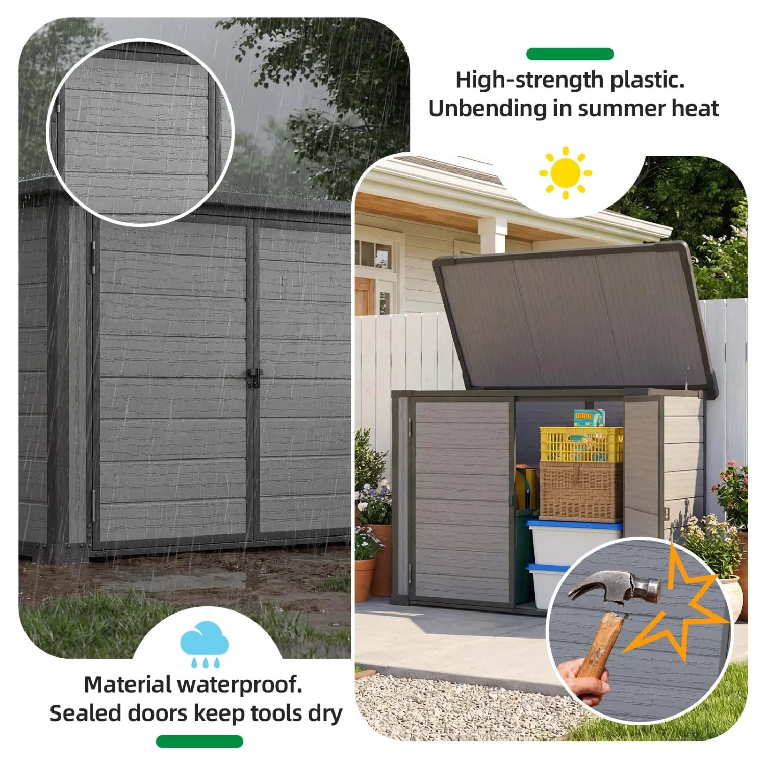 AECOJOY Resin Outdoor Storage Cabinet 23 Cu.Ft Plastic Trash Can Storage Shed with Base