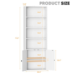 Furmax 1 Piece 4 - Shelf Farmhouse Bookcases 4 - Tier Bookshelf with Adjustable Shelves&Doors, Storage Cabinet for Home Living Room, Kitchen, Office, White