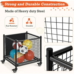AECOJOY Ball Cart Storage, Rolling Basketball Bin with Wheels for Garage, School, Gym, Sports Equipment and Toy Organizer, Medium