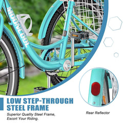 MOPHOTO Adult Tricycle 20/24/26 in 3 Wheel Bicycle, 3 Wheel Bikes for Adults, 7 Speed Low Stepover Frame Tricycle with Basket/Bell, 3 Wheel Bicycle for Seniors, Women, Men