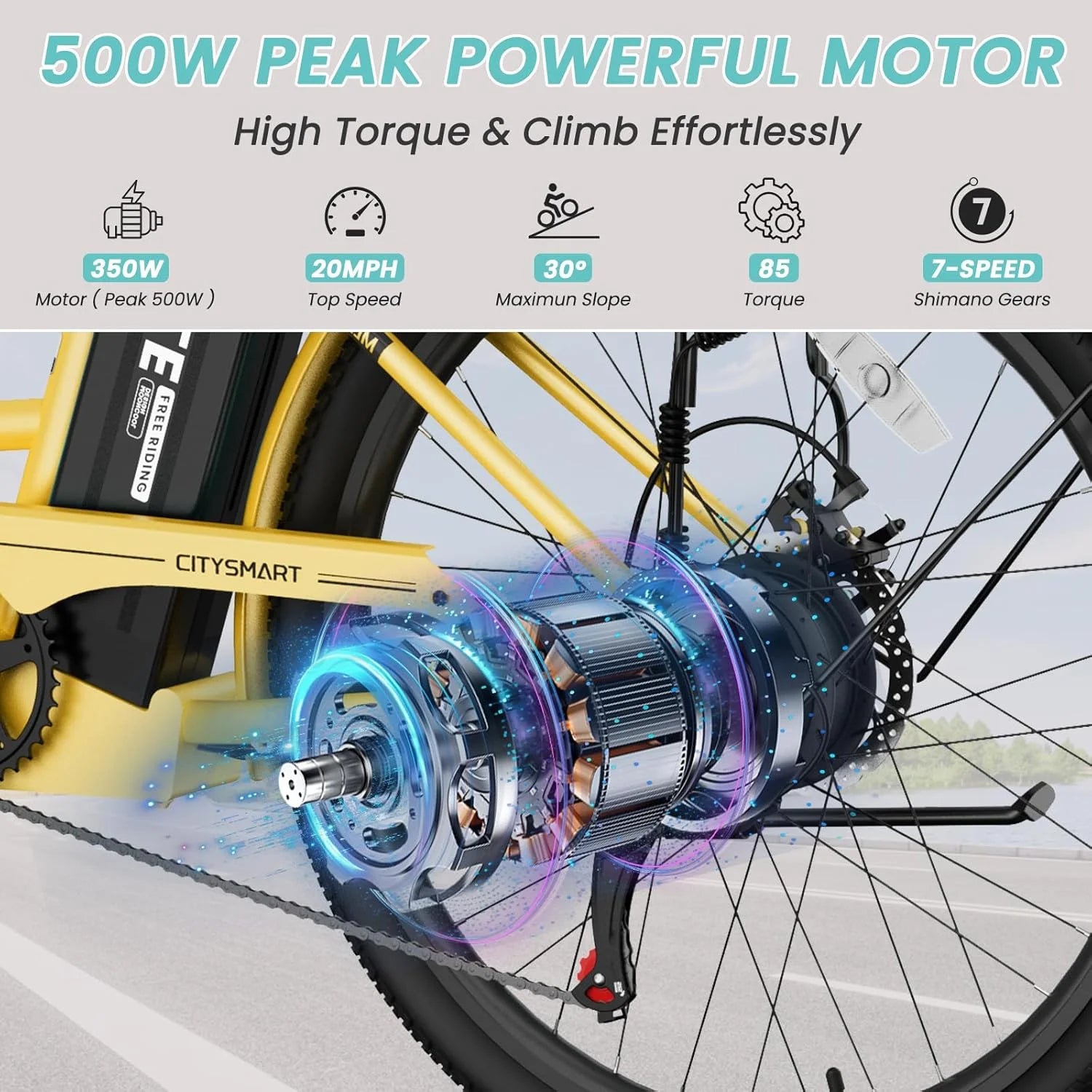 MOONCOOL Electric Bicycle for Adults 350W, 7 - Speed Ebike with 36V 10.4ah Removable Battery， 40 Miles Range, 20 Mph Electric Commuter Bike for Women Men, Certified to UL 2849 by SGS