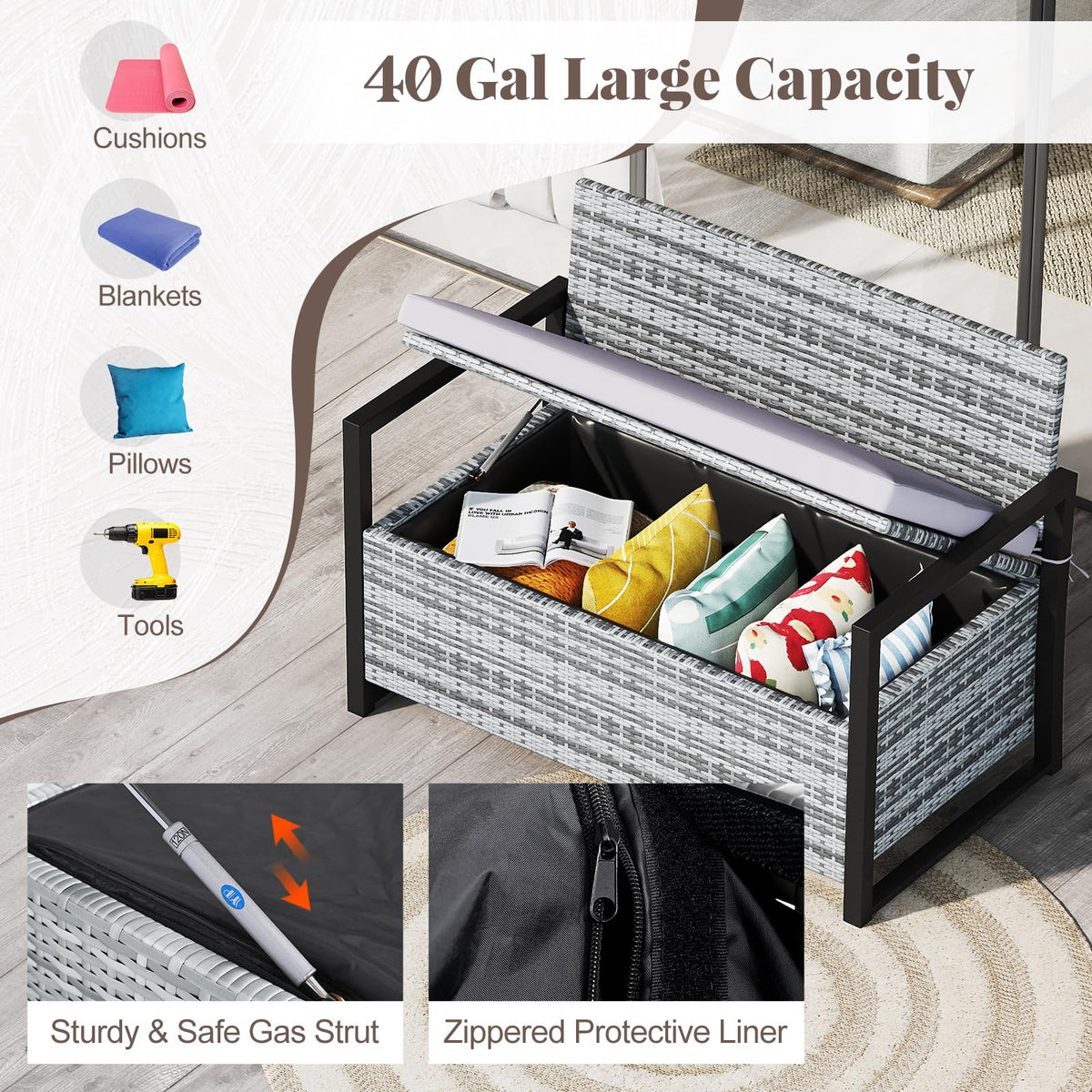 Tangkula 40 Gallon Outdoor Bench with Storage for Backyard