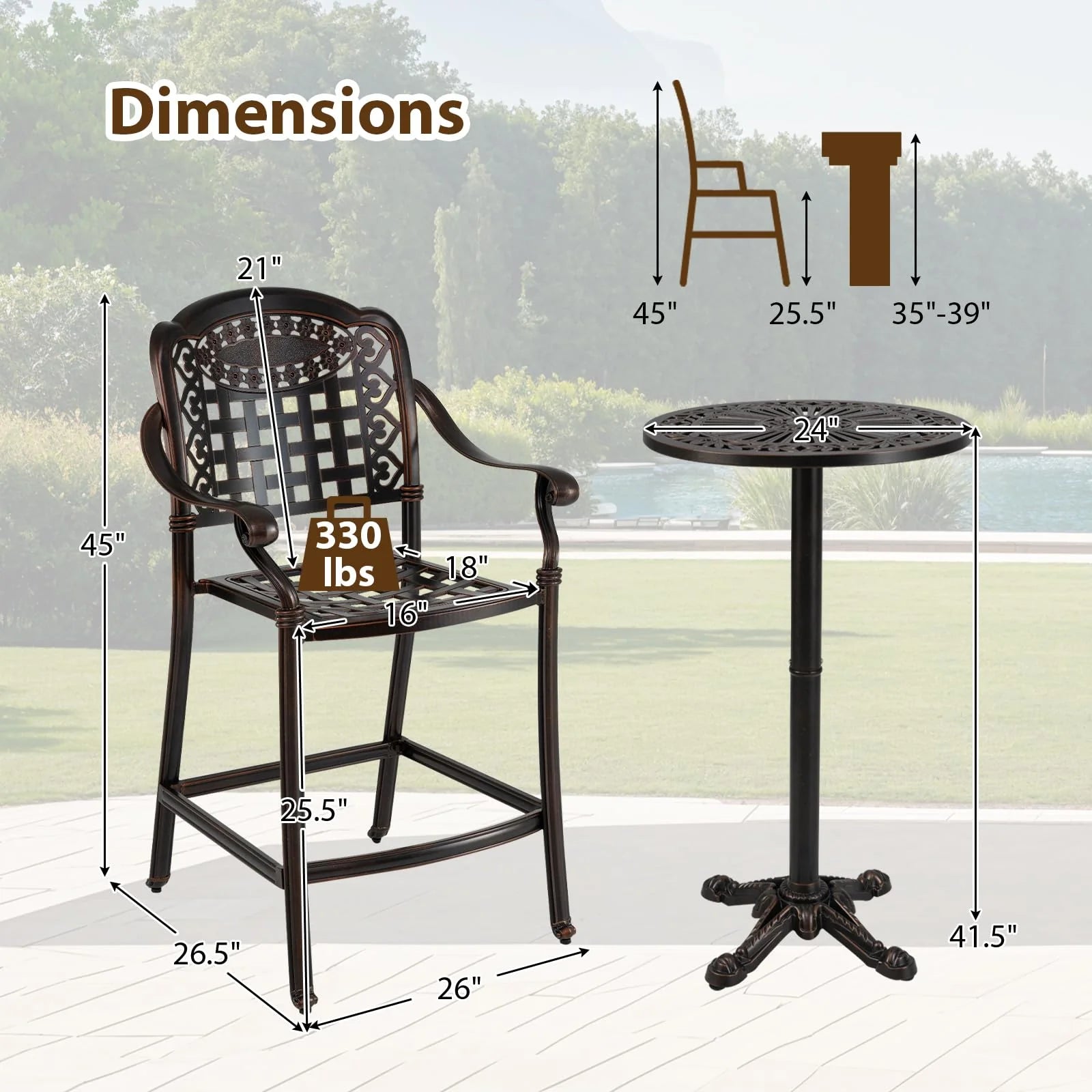 Tangkula 3 Piece Patio Bar Set