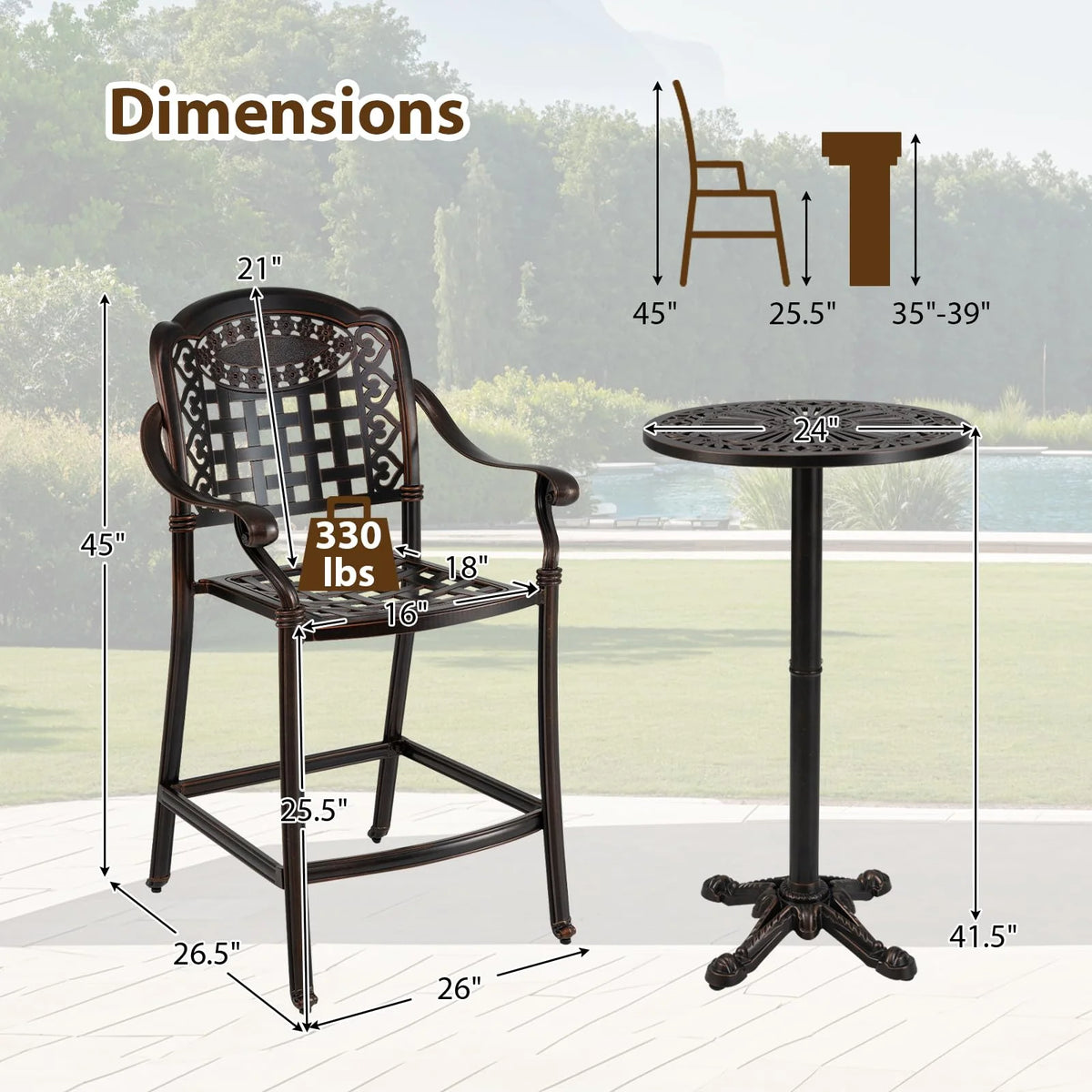 Tangkula 3 Piece Patio Bar Set