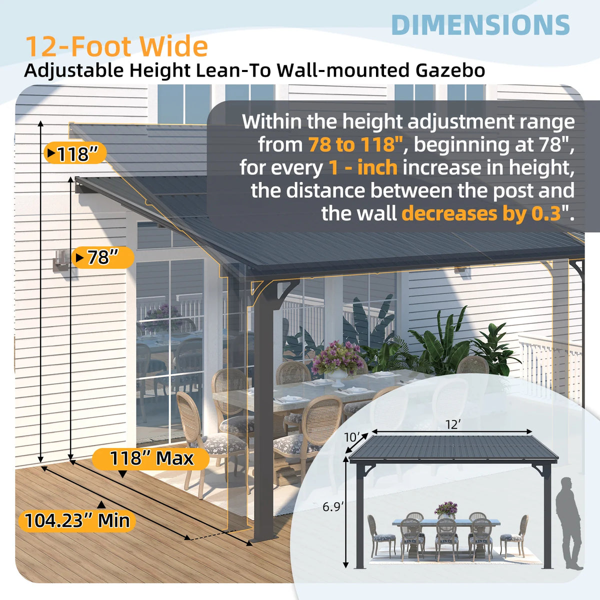 AECOJOY 12x10 Outdoor Hardtop Gazebo Adjustable Height (6.5-9.8Ft) Pergola for Patio