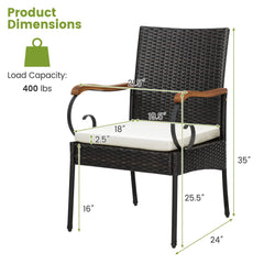 Tangkula 5-Piece Outdoor Dining Set with Acacia Wood Table & 4 Wicker Rattan Armrest Chairs