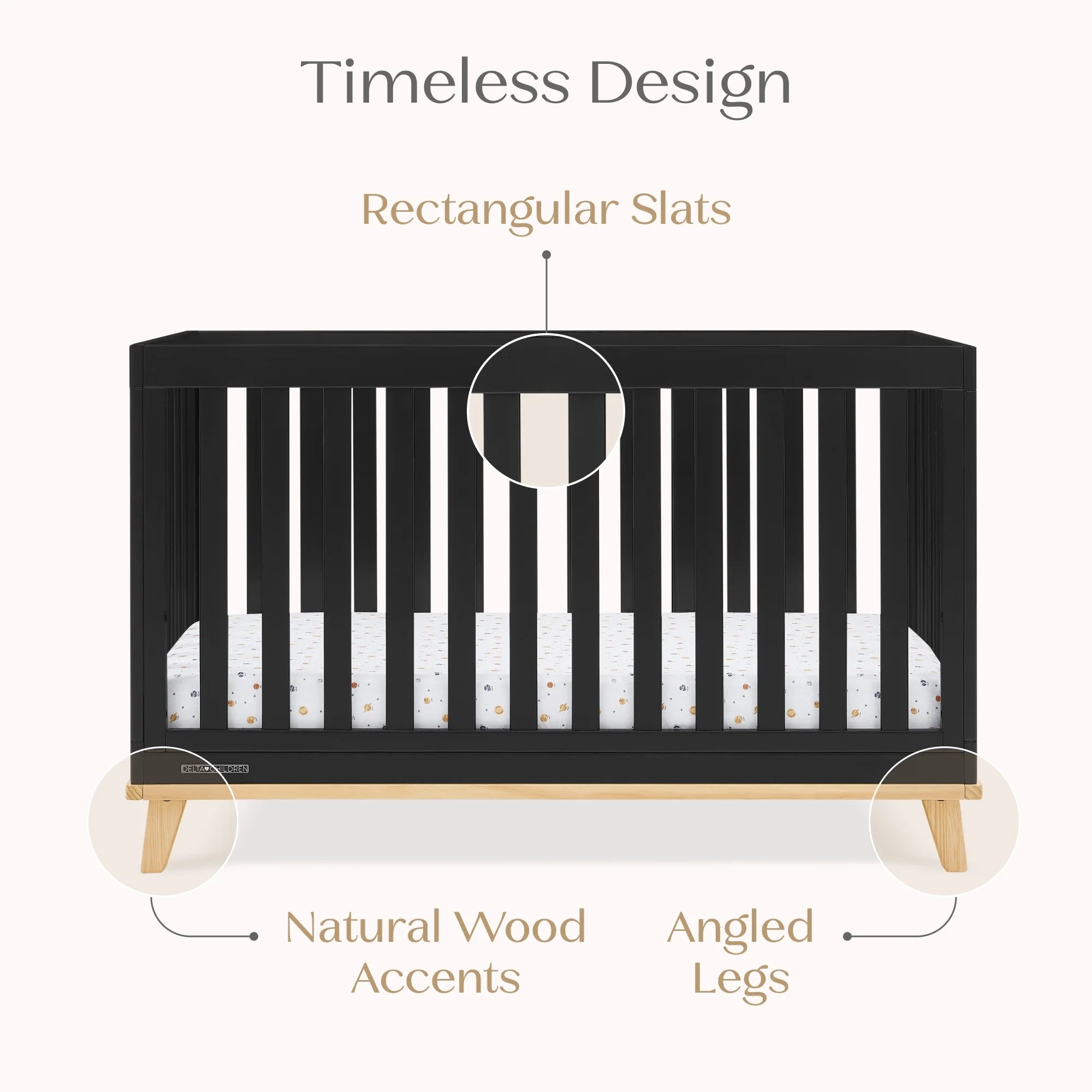 Delta Children Frankie 4 - in - 1 Convertible Crib - Greenguard Gold Certified, Black with Natural