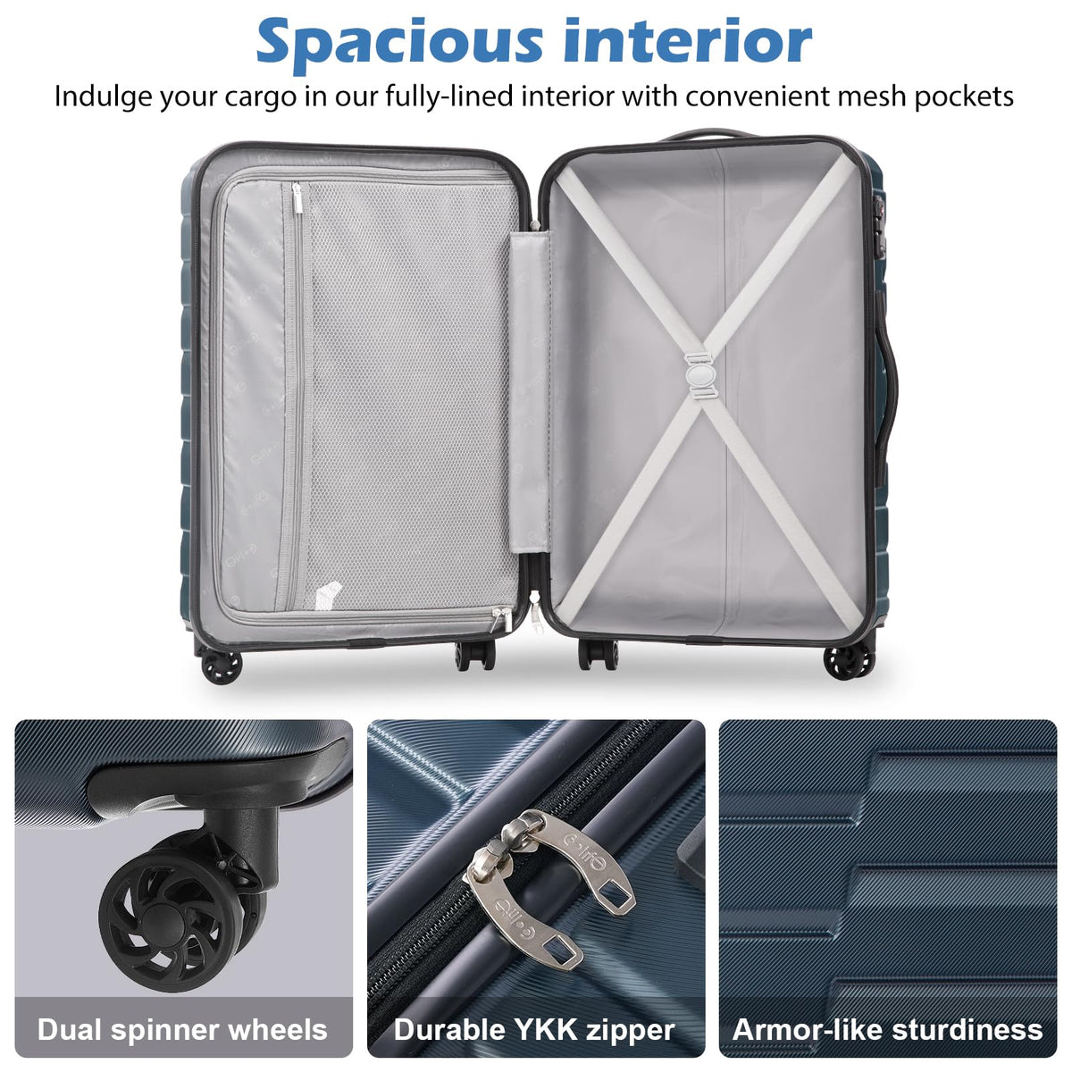 COOLIFE Expandable Suitcase PC ABS TSA Luggage 3 Piece Set