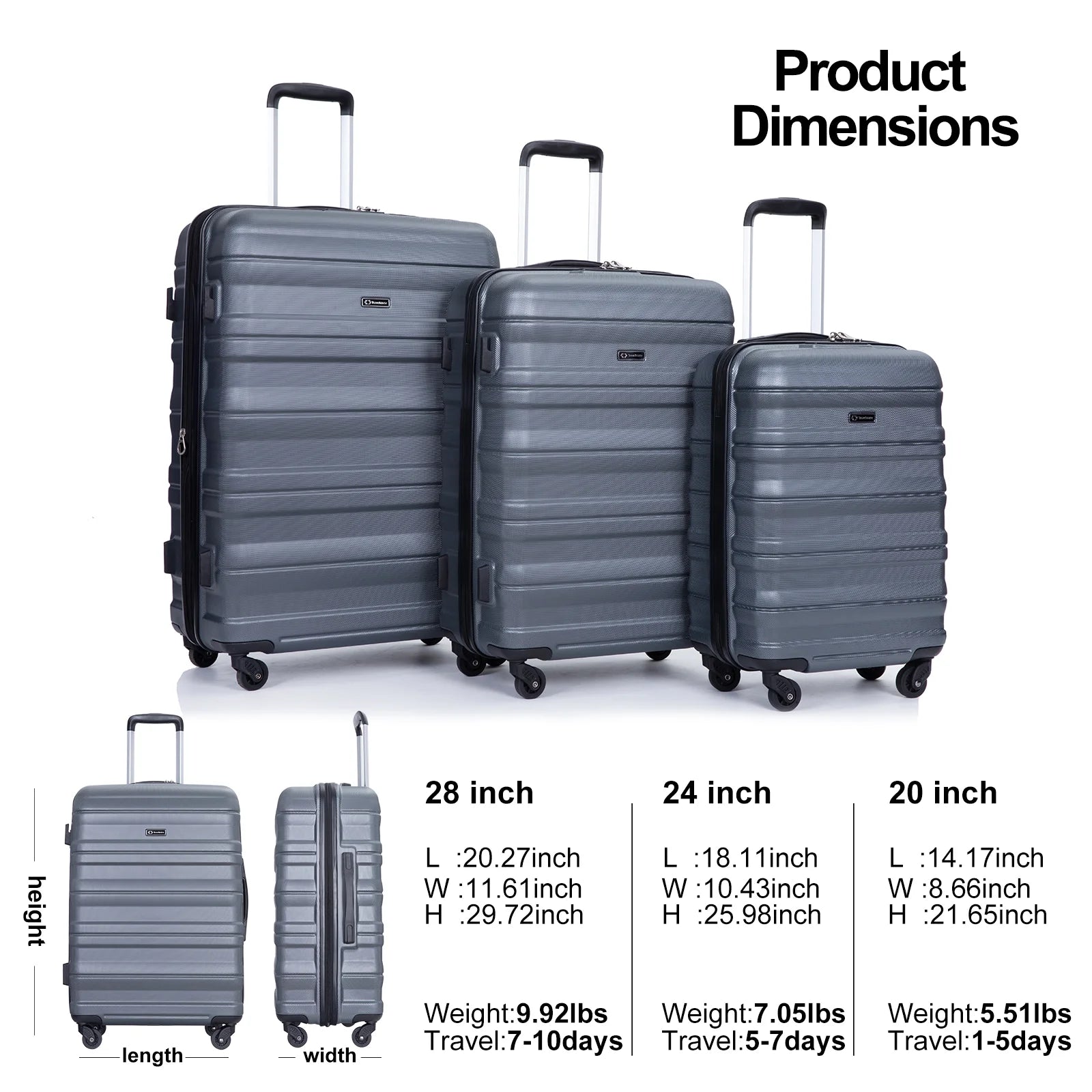Tripcomp Hardside Luggage Set 3 - Piece Set (21/25/29) Lightweight Suitcase 4 - Wheeled Suitcase Set(Purple)