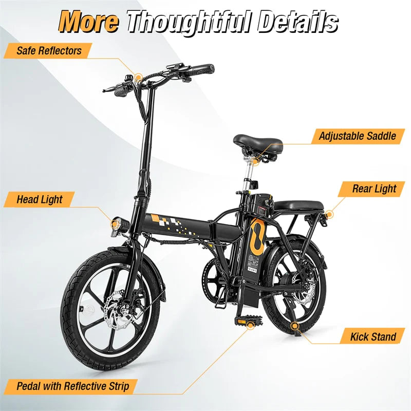 16" Folding Electric Bike with 500W Brushless Motor, 20 MPH, 37-Mile Range, Removable Battery & Dual Disc Brakes, Mini E-Bike for City Commuting