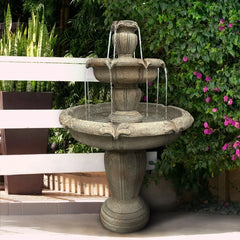 Indoor/Outdoor 3 - Tiers Concrete Floor Water Fountain with Electric Pump for Patio Lawn Home Decor