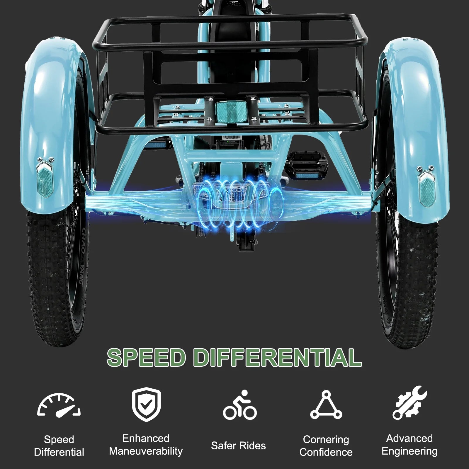 ABORON 3.0 Fat Tire Electric Trike for Senior Foldable E - Bike, 500W Motorized Tricycle Adult 20" Folding 3 Wheel Electric Commute Bike Trike W/48V Battery and Storage Baskets