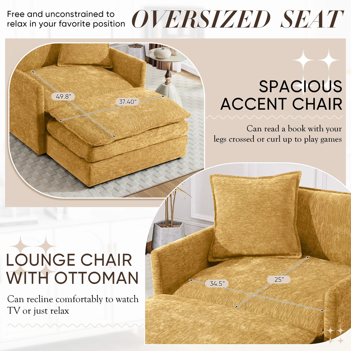 Muumblus Oversized Lounge Chair with Ottoman, Cloud Accent Armchair for Living Room, Beige Chenille