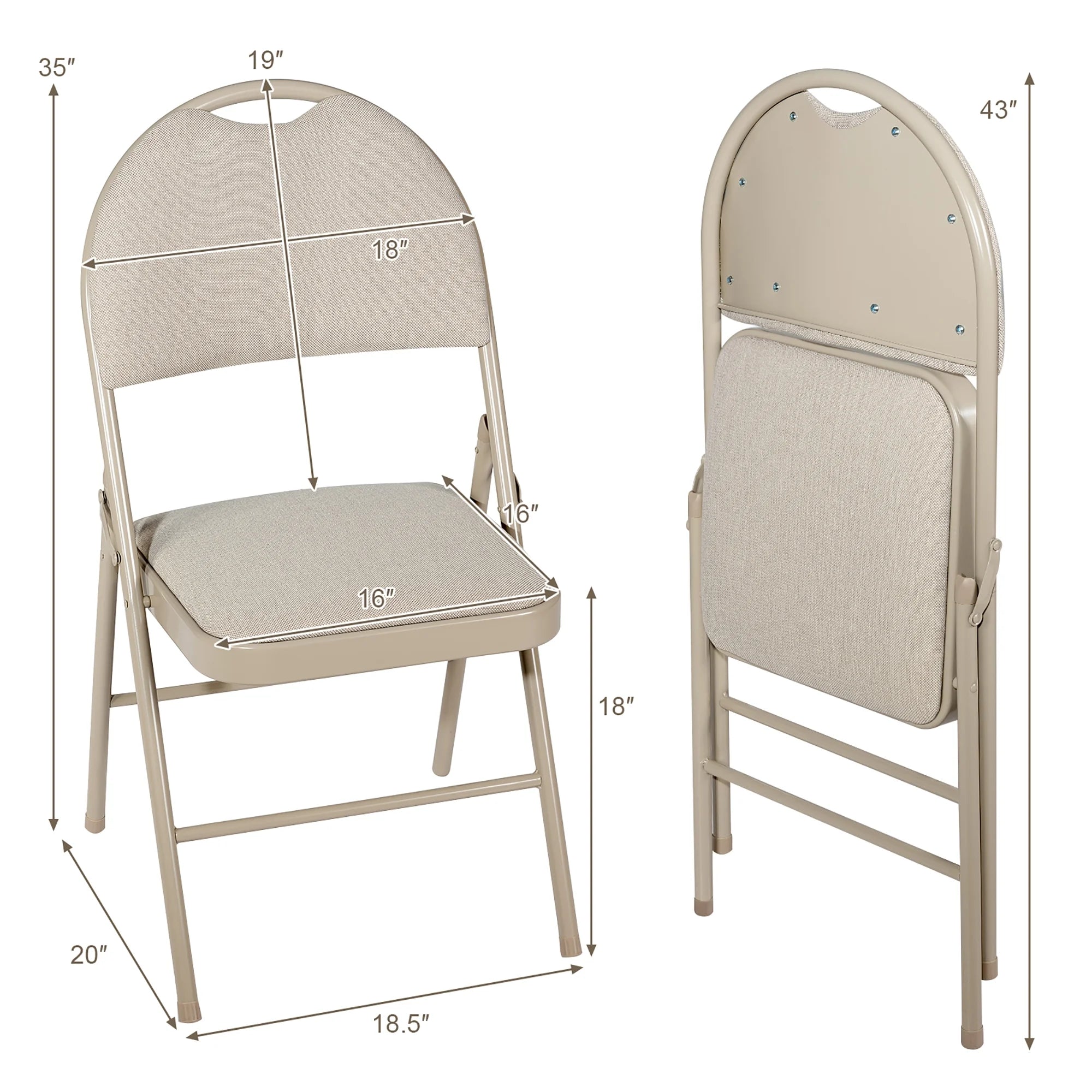 Costway Set of 6 Folding Chairs Fabric Upholstered Padded Seat Metal Frame Home Office Beige