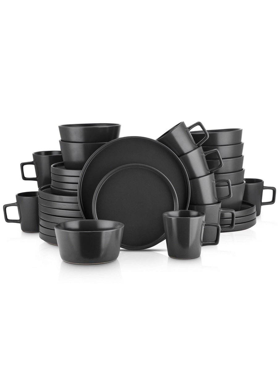 Stone Lain Celina 32-Piece Stoneware Dinnerware Set, Service for 8, Black