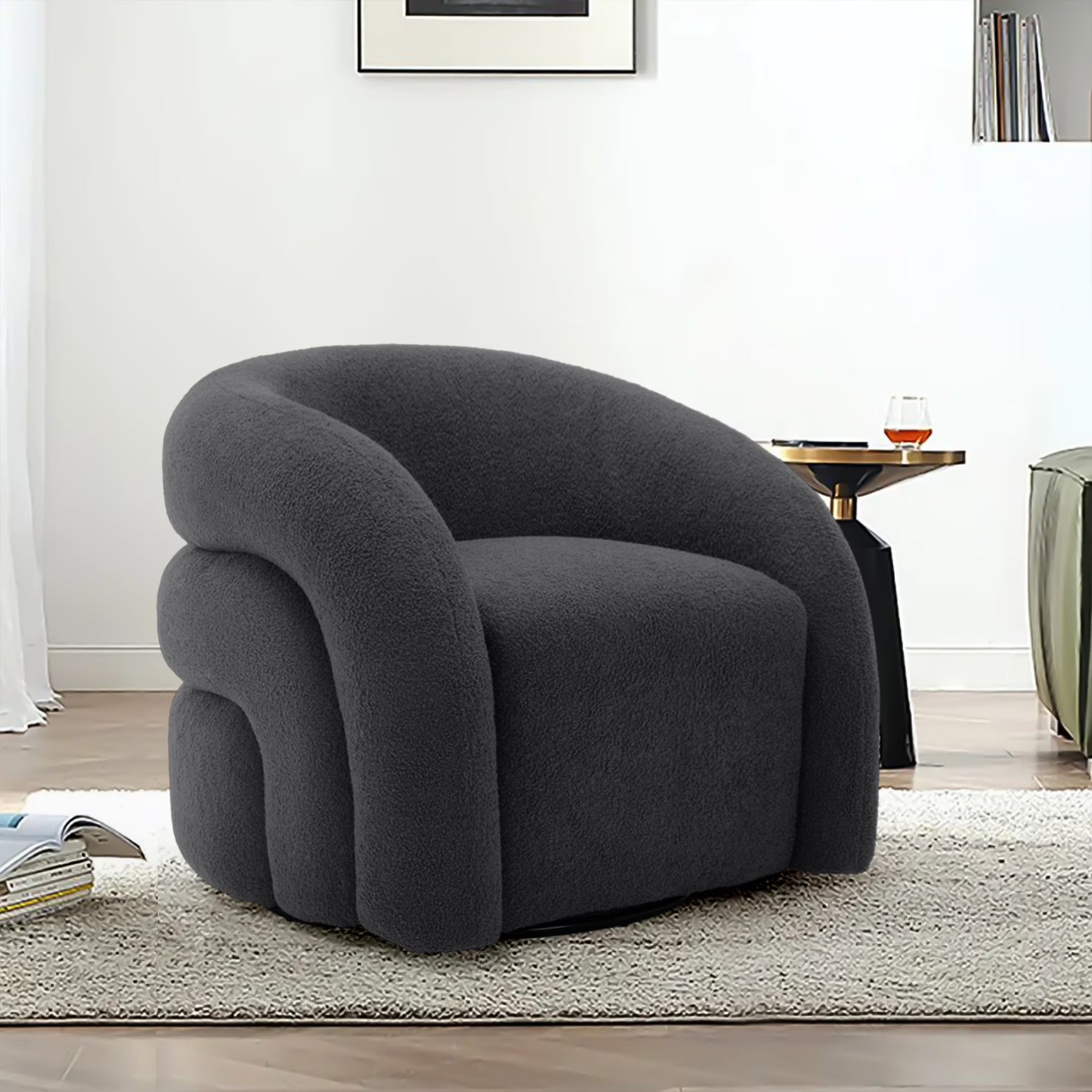 360 Swivel Accent Chair for Living Room, Boucle Barrel Armchair Single Sofa Chair Reading Chair, Sage Green