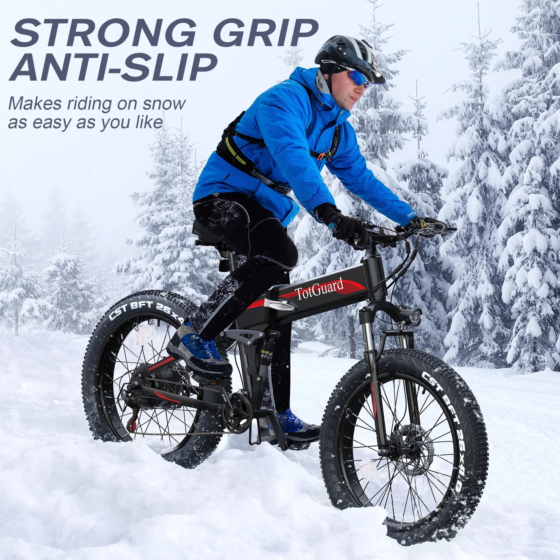 Totguard 26"x4" Electric Bike, Fat Tire 500W Ebike, Foldable Electric Bicycles E Bikes for Adults Electric 48V 10ah Battery, Dual Shock Absorber, Lockable Fork UL2849