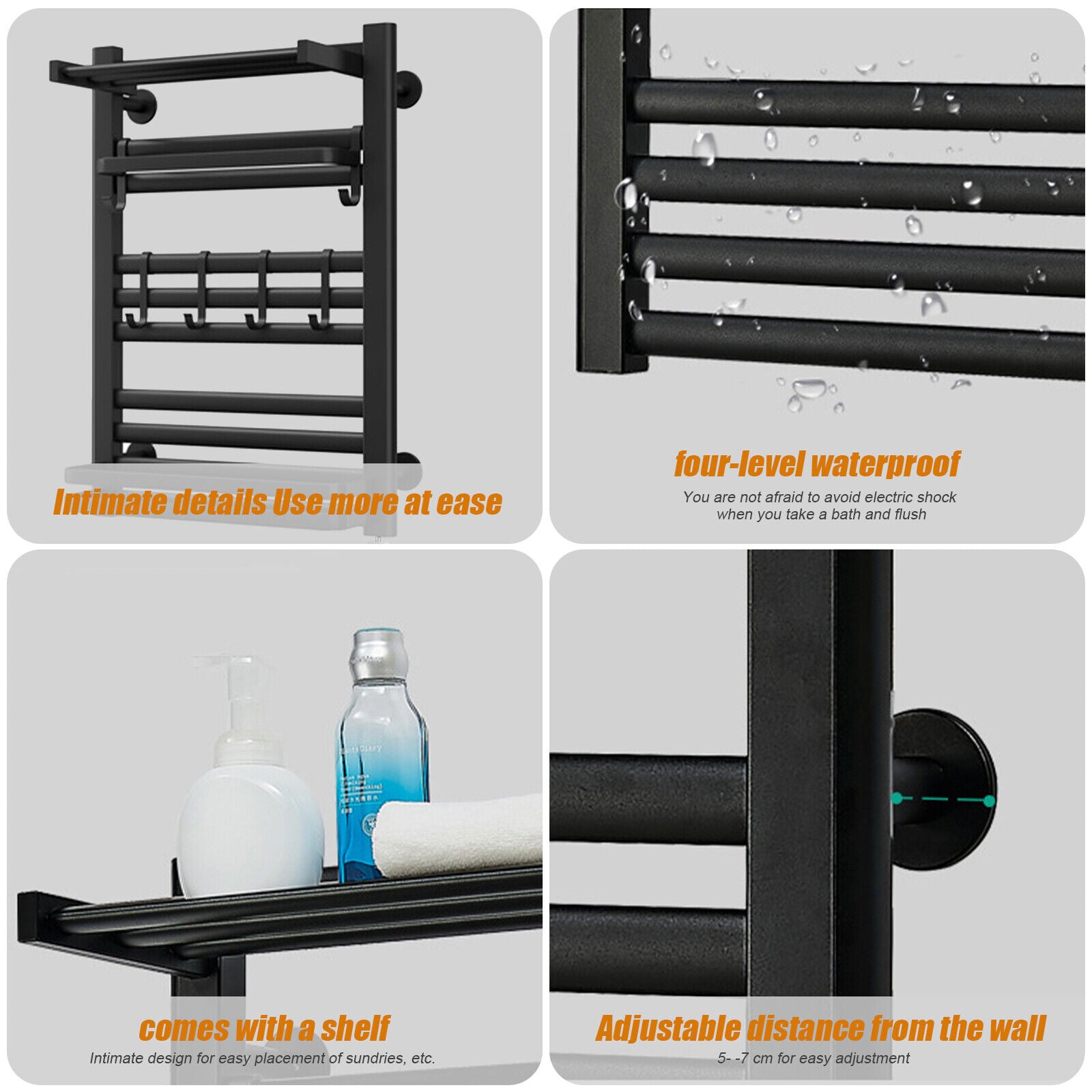 Heated Towel Rack Aluminum Heater Bathroom Warmer Shelf, Remote Control, 10 Rails+ 6 Hooks