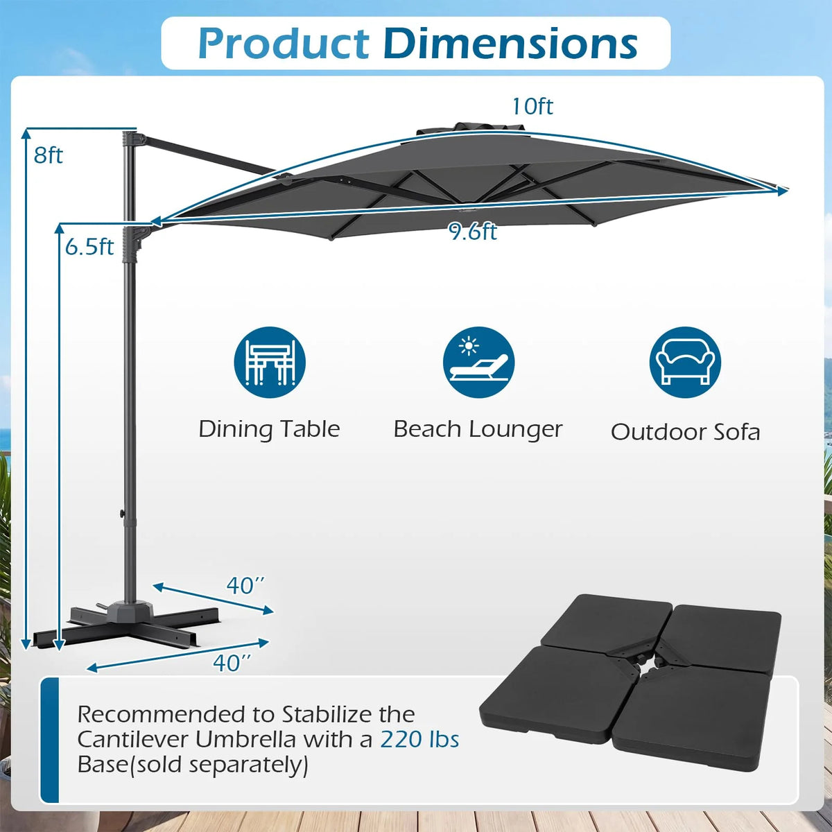 Tangkula 10FT Patio Umbrella Offset Cantilever Outdoor Umbrella