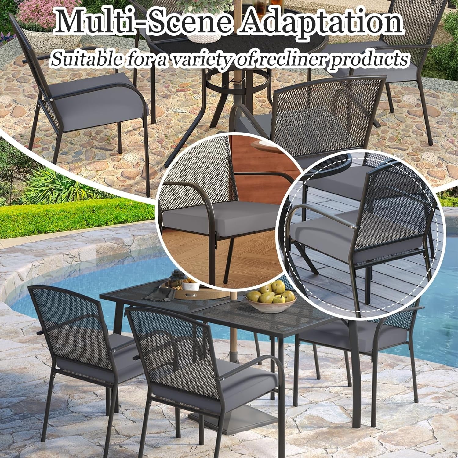AECOJOY Outdoor Chair Cushions, 19 x 19 x 3 Inch Seat Cushions for Patio Furniture, Splashproof & Fade Resistant, Beige&Dark Grey