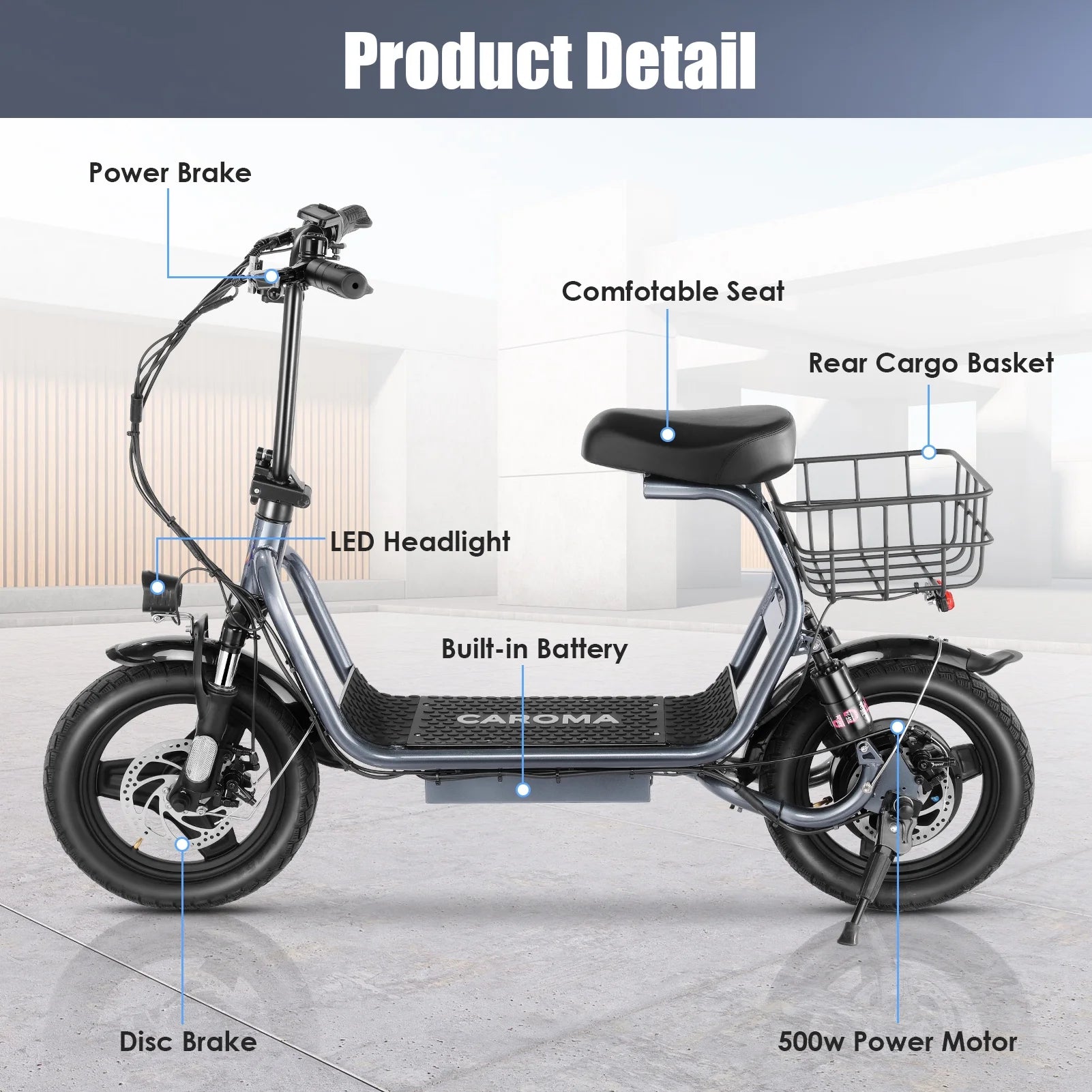 SANOPY 350W Electric Scooter with Seat for Adults, 15 Miles Range 20 Mph, 36V 5.2ah Battery Moped, 14" Big Tire Commuter Electric Bike with Shock Absorbing, Black